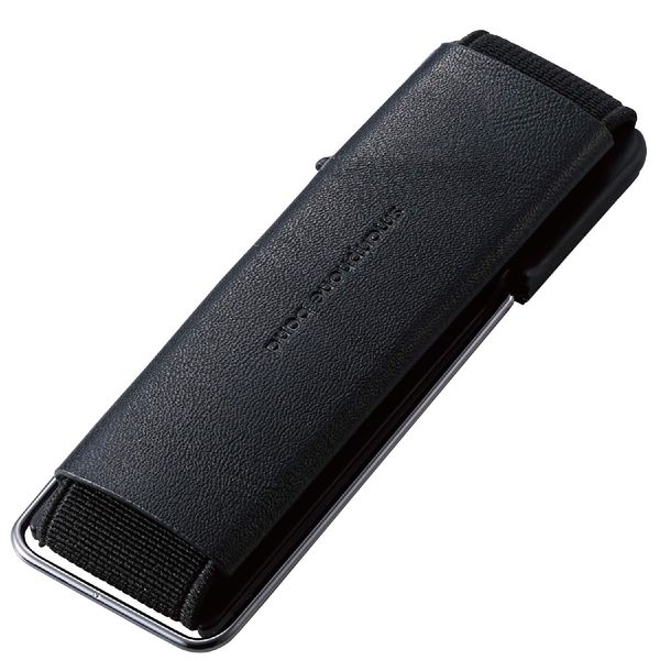 Elecom P-STBLSBK Smartphone Band, Fall Prevention, Leather, Stand Function, Black
