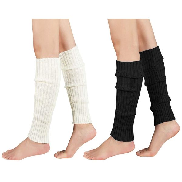 American Trends Leg Warmers for Women Girls 80s Ribbed Leg Warmer for Neon Party Knitted Fall Winter Sports Socks 2pack(Black+White)