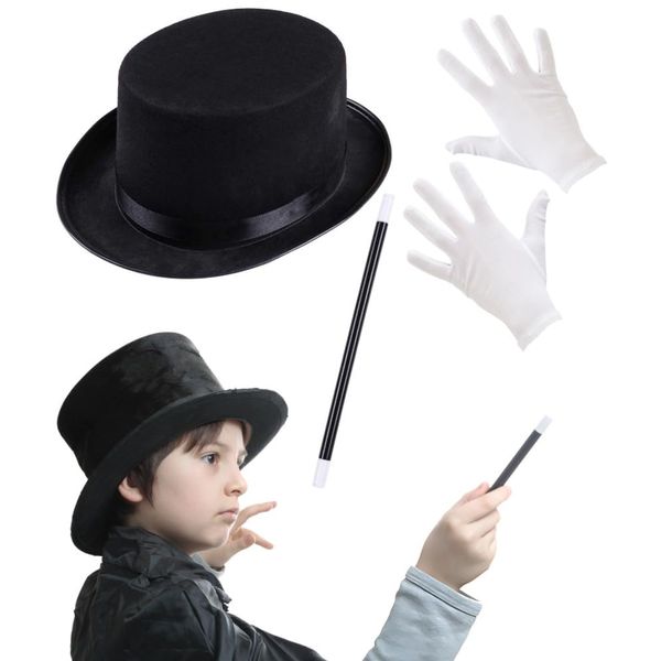 Mega_Jumble Magician Costume Set with Magician Hat, Gloves and Magic Wand, Magician Outfit Kids Halloween World Book Day/Week Theme Party Fancy Dress Up for Boys and Girls