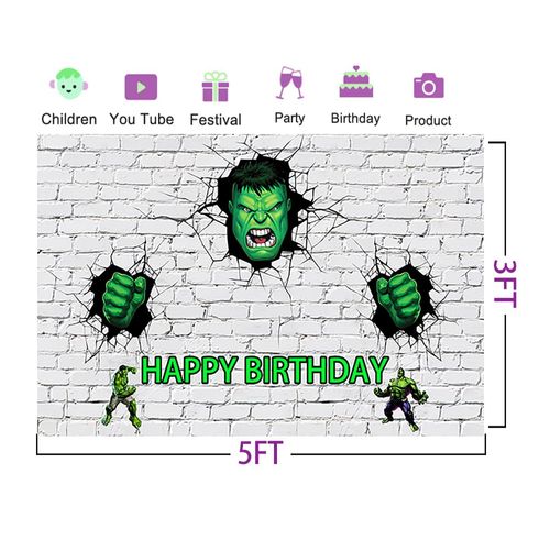 Basifoto White Brick Wall Backdrop for Hulk Theme Birthday Party Supplies 5x3ft Hulk Superhero Theme Baby Shower Banner for Birthday
