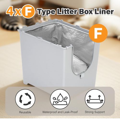 4 Pack F Type Litter Box Liners Cat Litterbox Liners Compatible with Flip Litter Box Liner Type F Reusable Waterproof Cat Litter Liners with Carrying Handles