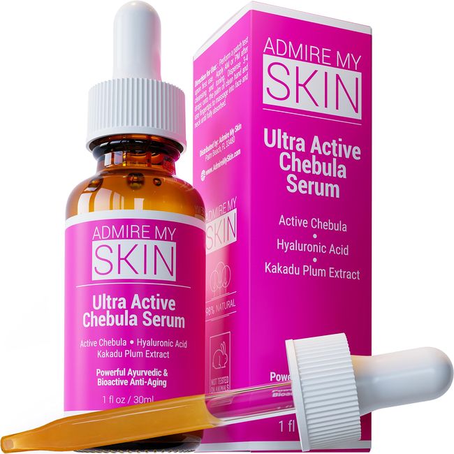 Admire My Skin Chebula Active Serum For Face - Potent Anti Aging Natural Skincare With Hyaluronic Acid + Kakadu Plum Helps Plump & Minimize Dull Aging Skin for Healthy, Youthful Glow 1oz