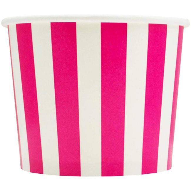 [1,000 Count] Pink Paper Ice Cream Cups - 16 oz Striped Disposable Bowls - Comes in Many Colors - Frozen Dessert Supplies