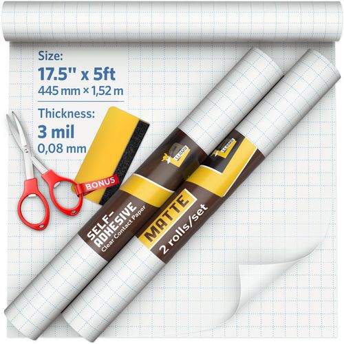 2 Pack Matte Clear Contact Paper Roll 17.5” x 5ft, Multipurpose Clear Contact Paper Peel and Stick