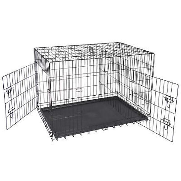 Dog Crate Dog Cage Dog Kennel Metal Wire Double-Door Folding  Pet Cage 42"