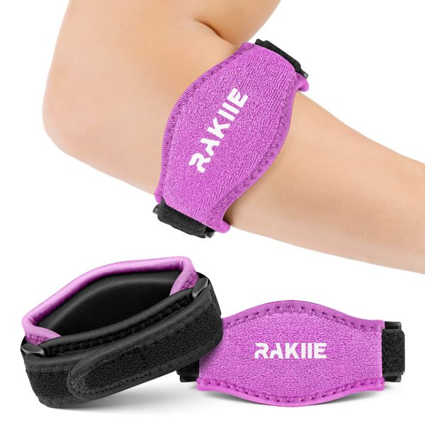 Rakiie Elbow Brace 2-Pack for Tennis and Golf Elbow Pain Relief, Adjustable and Versatile for Men and Women with Velcro (Plum)