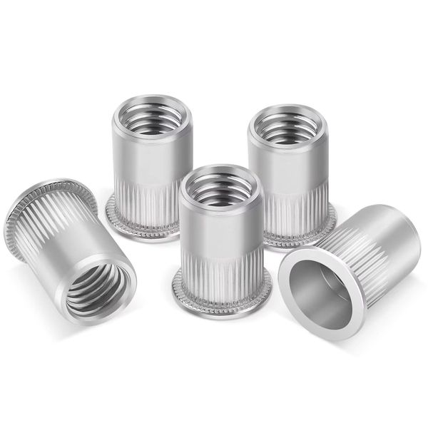 50 Piece Rivet Nuts M6, Leryati Threaded Inserts Stainless Steel Rivnut, Flat Head Threaded Insert Nutserts, Threaded Rivet Nuts Nutsert Rivnuts Kit, Pull Cap Rivet Nut Used for metal pipelines, etc