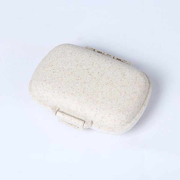 1 PCS Wheat Straw Pill Box Fashion Travel Pill Organizer Mini Size Portable Vitamin Case Safe Food Grade PP Material Two-Layer Folding Design 8 Grid