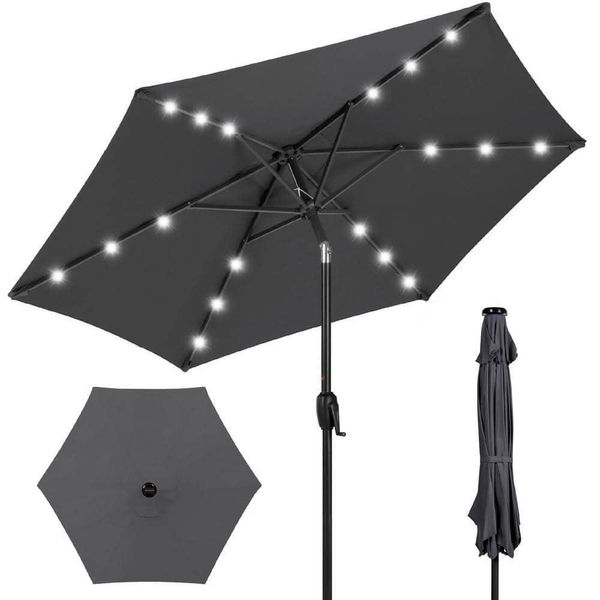 Best Choice Products Patio Umbrella 7.5' Market Solar Tilt LED Lights Gray