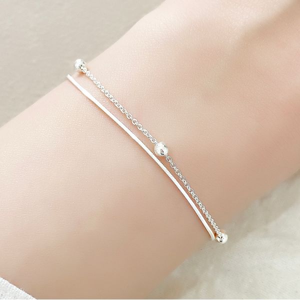 silver925 thin snake chain silver ball chain two-row silver bracelet freesize free size