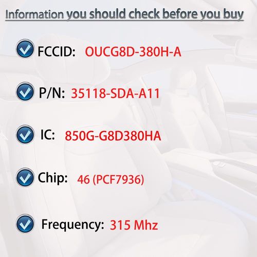 SUPALAND Key Fob Replacement Compatible with Honda Accord 2003 2004 2005 2006 2007 OUCG8D-380H-A Keyless Entry Remote Control Head Key PN# 35118-SDA-A11