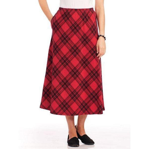 NEW Red Plaid Plus 3X 24 / 26 Elastic Waist Midi Skirt Side Pockets BLAIR