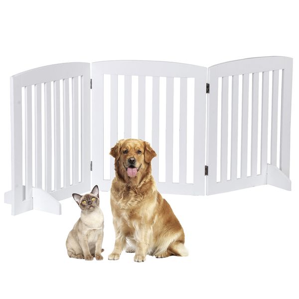 24" Free Standing Pet Dog Gates for Dog Cat Baby Wooden Step Over Foldable White