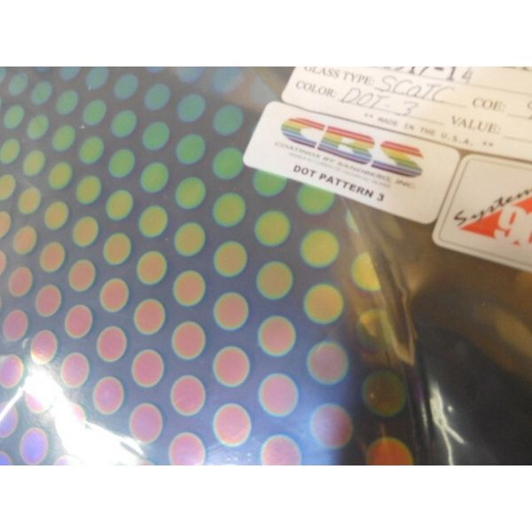 Dichroic Glass:CBS 96 COE Dot #3 Pattern on Rainbow Thin Clear - 3"Sq