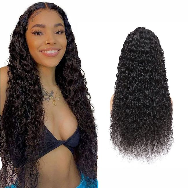 YesJYas HD Lace Front Wigs Human Hair 150% Density 4x4 Free Part Lace Closure Wigs Brazilian Hair Wig Water Wave Wig With Baby Hair Wet And Wavy Wig Natural Color 22 Inch