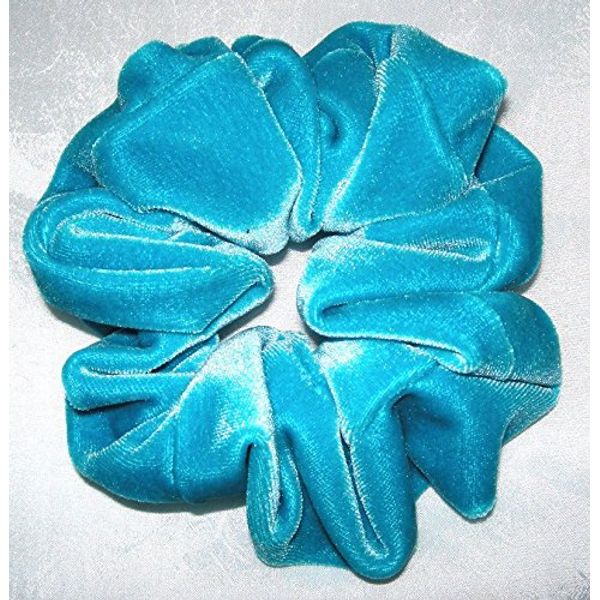 Solid Turquoise Velvet Scrunchy-Regular - Made in the USA