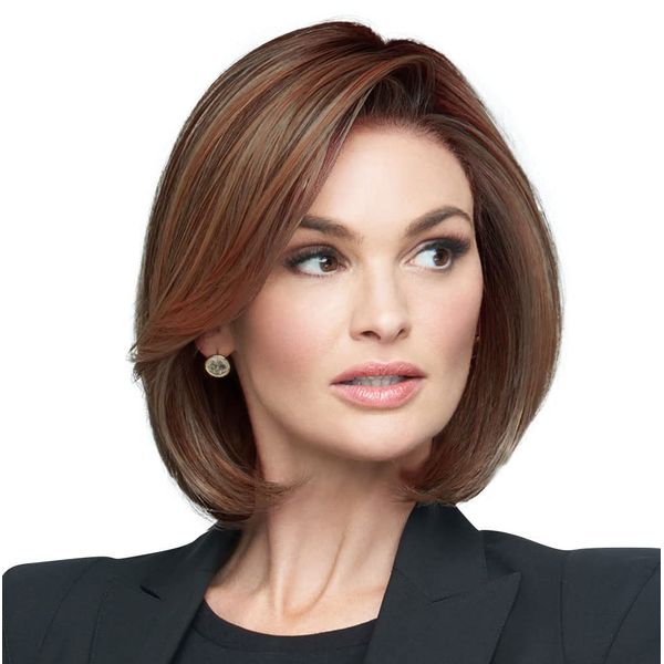 Raquel Welch Portrait Mode Soft Smooth Layered Chin Length Bob Wig by Hairuwear, Average Cap, RL6/8 Dark Chocolate