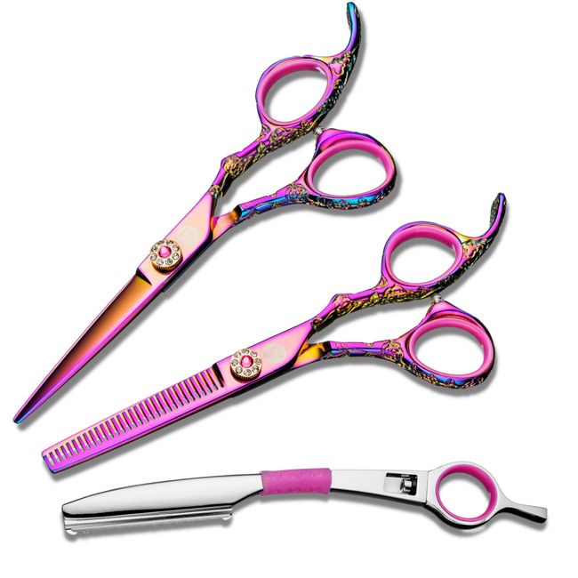 Saki Shears Kohana Pink Set of Professional Hair Shears - Includes Cutting and Thinning Shears - 440C Japanese Steel