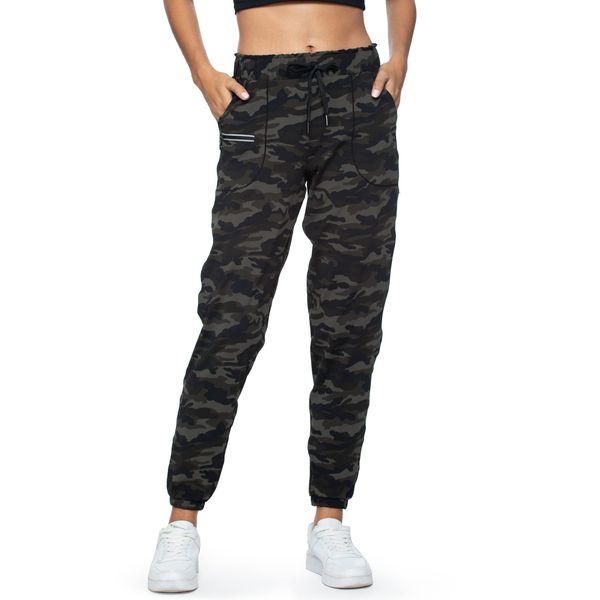 Haowind Joggers for Women with Pockets Elastic Waist Workout Sport Gym Pants Comfy Lounge Yoga Running Pants(Green Camo M)