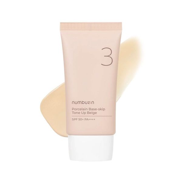 numbuzin No. 3 Porcelain Base-Skip Tone Up Beige 1.69 fl oz / 50 ml | 3-in-1 Tinted Moisturiser, Sun Protection, Powder, Balances Skin Tone, Firming Cream, Natural