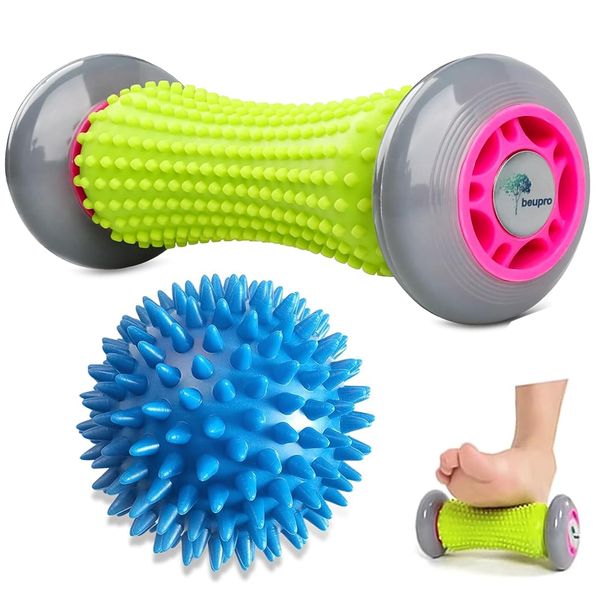 Plantar Fasciitis Massager, 2PCS beupro Foot Roller & Spiky Massage Ball Set, Muscle Roller Stick for Plantar Fasciitis Recovery and Tight Muscles Relax