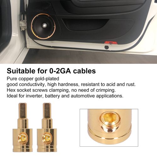 Power Wire Reducers, Pack of 2 Pure Copper Gold Plated Car Audio Cable Reducer 0GA Wire Reducer Terminal Connector for Car Audio Amplifier Modification Wire Reducer Cable Power Terminal Cord