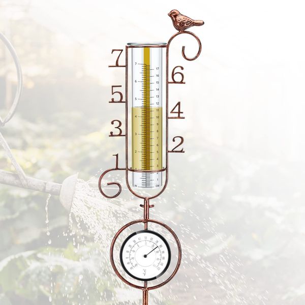 APSOONSELL Rain Gauge Large Number, 32" Copper Rain Gauges Outdoor, 7" Capacity Rain Gauge with Metal Stake for Garden Yard Lawn Decoration