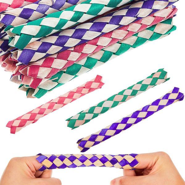 Syhood 24 Pieces Chinese Finger Trap Bamboo Finger Traps PET Bird Chew Toy Birds Foraging Chopper Toy for Kids Birthday Party Favors Piñata Fillers Goodie Bag Stuffers