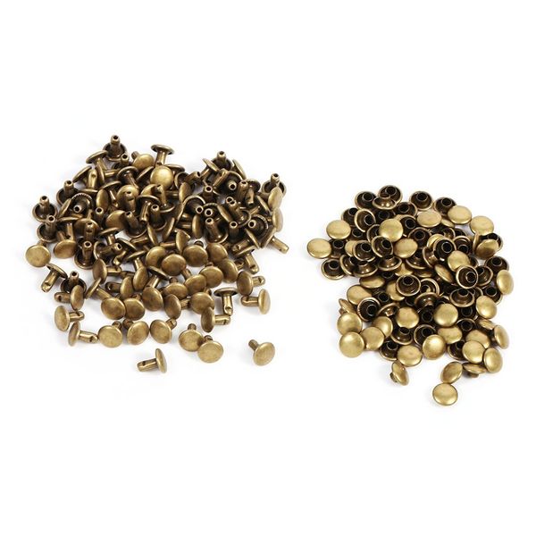 Leather Rivets 100Pcs Double Cap Rivet Leather Craft Repairs Studs Spike Decoration 8mm Leather Craft Rivets Tubular Metal Studs Kit for DIY Leather Craft Clothes Shoes Bags Belts Decoration(Bronze)