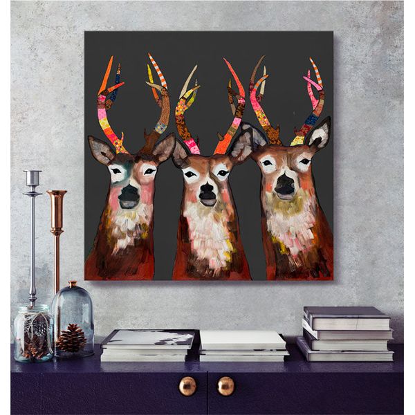 Designer Deer Canvas Wall Art - Charcoal / 24x24