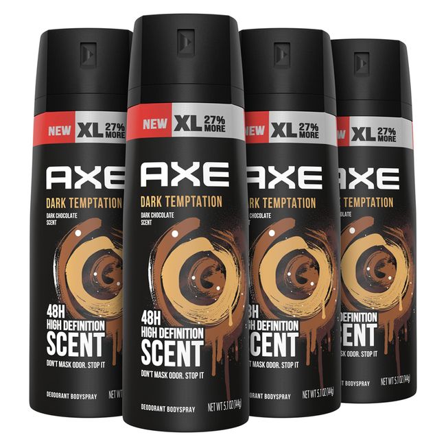 Axe Body Spray Deodorant for Long Lasting Odor Protection Dark Temptation All Day Fresh Scent Mens Deodorant Formulated Without Aluminum 5.1 oz 4 Count