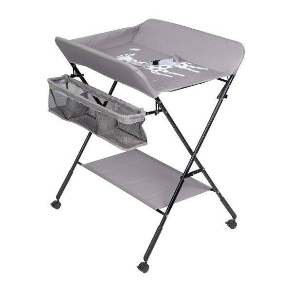 QIHANG-UK Space-Saving Baby Changing Table, Mobile Newborn Massage Table, Infant Care Station with Wheels, Foldable Dresser Diaper Organizer (Grey)