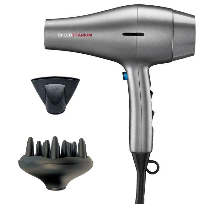 RUSK PRO Speed Titanium Hair Dryer - Ionic Generator Eliminates Frizz, Powerful AC Motor with 6 Speed and Heat Settings for Fast Styling, Plus Diffuser and Concentrator for Unique Styles