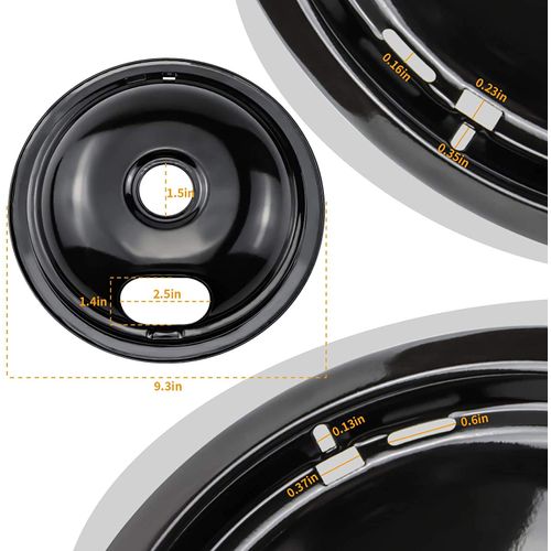 Cenipar W10290350 & W10290353 Range Burner Drip Pan Bowls Porcelain Plated for Electric Stove & Surface Burner Compatible with Whirlpool Frigi-daire Include 2 x 8-Inch + 2 x 6-Inch Drip Pans