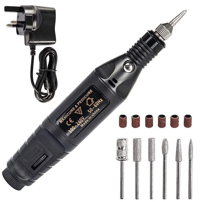 CHUYUE Electric Nail Drill Electric Nail Files with 6 Drill Bits and Sanding Bands Adjustable Speed Portable Nail File Drill System for Acrylic Nails, Gel Nails, Polishing, Salon Manicure at Home