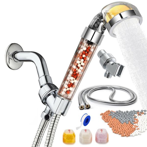 Vitamin C Filter Shower Head with Hose & 3 Replacement Balms and Shower Bracket