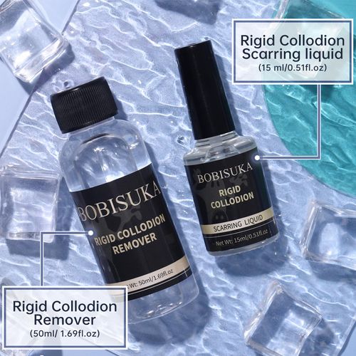 BOBISUKA Rigid Collodion 15ml with Brush & Remover 50ml Makeup Set Professional Scarring Liquid For Special Effects Makeup Kit, Face Body Realistic SFX Scar Makeup for Halloween Costume Cosplay Film