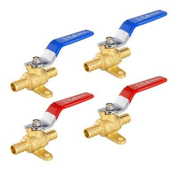 EFIELD 4 PCS 1/2"Pex Crimp Shut Off Brass Ball Valves/Drop Ear, Red& Blue Levers