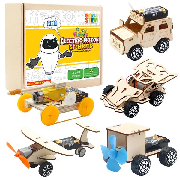 KizFav 5 in 1 STEM Kits, STEM Projects for Kids Ages 8-12, STEM Toys for Kids 8-10, Science Kits for Kids, DIY Wooden Model Car Kits, Gift for 8-12 Year Old Boys & Girls