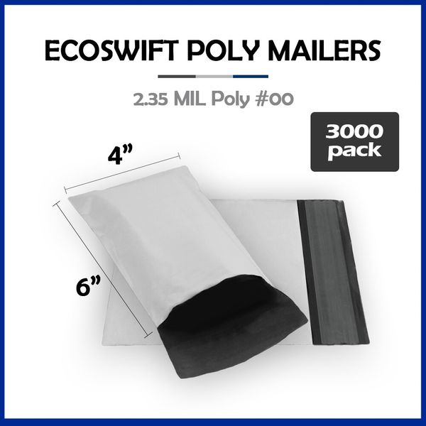 3000 4x5 EcoSwift Poly Mailers Plastic Envelopes Shipping Mailing Bags 2.35MIL