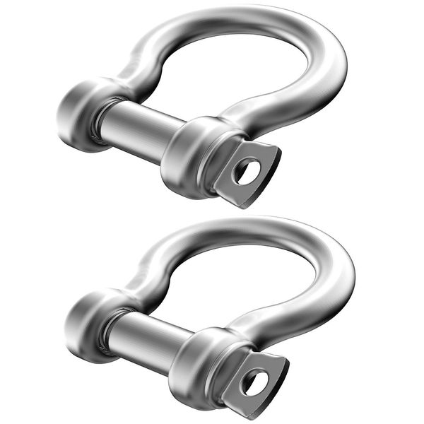 2 Pcs 1/2 Inch 304 Stainless Steel D Ring Shackles 12 mm Screw Pin Anchor Shackle for Traction Steel Wire, 12 mm