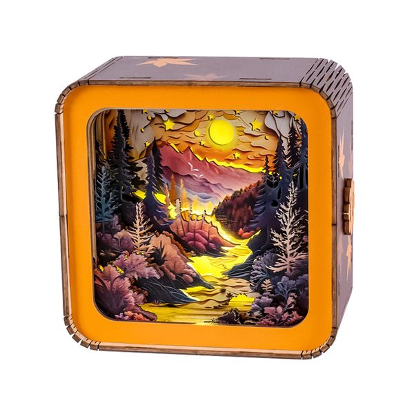 3D Puzzle Nightlight-DIY LED Light Wooden Puzzle-Art Lamp and Craft Kits for Kids and Adults-Birthday Gifts Toys-Home Desk Decor Family Game (Autumn Forest)