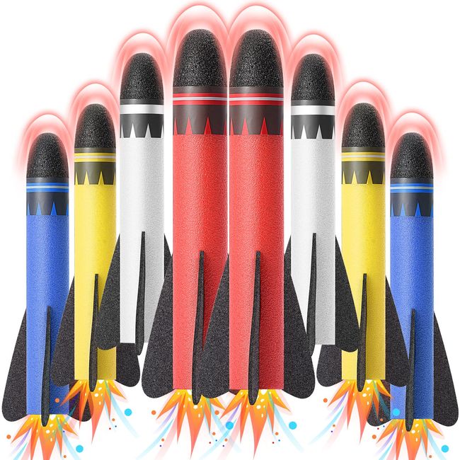 Delighkidz Stomp Toys Rockets Refills 8 Pack Replacement Foam Rockets, Compatible with Popular Toys Rocket Launchers for Kids Outdoor Toy Easter Birthday Gifts for Kids Boys (5/8”Hollow Interior)