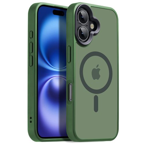 Yzoiko Powerful Magnetic Case for iPhone 16 Case [5X-Grade Drop Tested & Compatible with MagSafe] Translucent Anti-Fingerprint Shockproof Protective Cover 6.1 Inch, Alpine Green