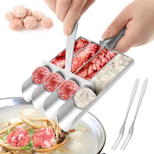 Meatball Maker, Stainless Steel 4-in-1 Meatball Maker Tool with Forks and Spatula, Meatball Scoop Ball Maker Home Cooking Tools for Quickly Making Meatballs or Round Pastries of Uniform Size