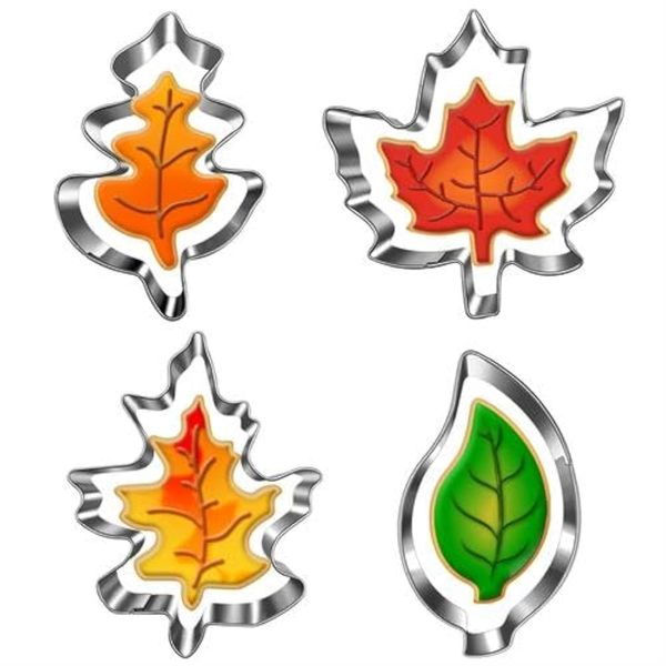 UKoosien Autumn Leaves Cookie Cutters Set of 4 Maple Leaf, Oak Leaf, Leaf Shapes Dishwasher Safe Case Holiday Cookie Cutters for Baking