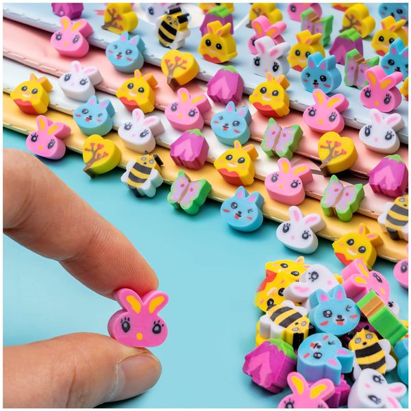 Mini Easter Erasers, 200 PCS Cute Mini Erasers, Corlorful Rabbit, Bees, Butterfly, Easter Egg Fillers, Novelty Pencil Erasers for Easter Party Favor and Art Supplies