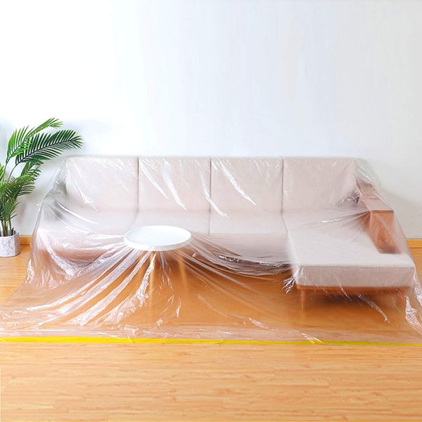 146"/12ft Plastic Sofa Couch Cover,Furniture Covers,Waterproof Couch Covers,Plastic Couch Covers For Sectional Sofa l Shape ,Extra Large Bed Sofa Couch Furniture Protector Cover For Moving (Clear#1)