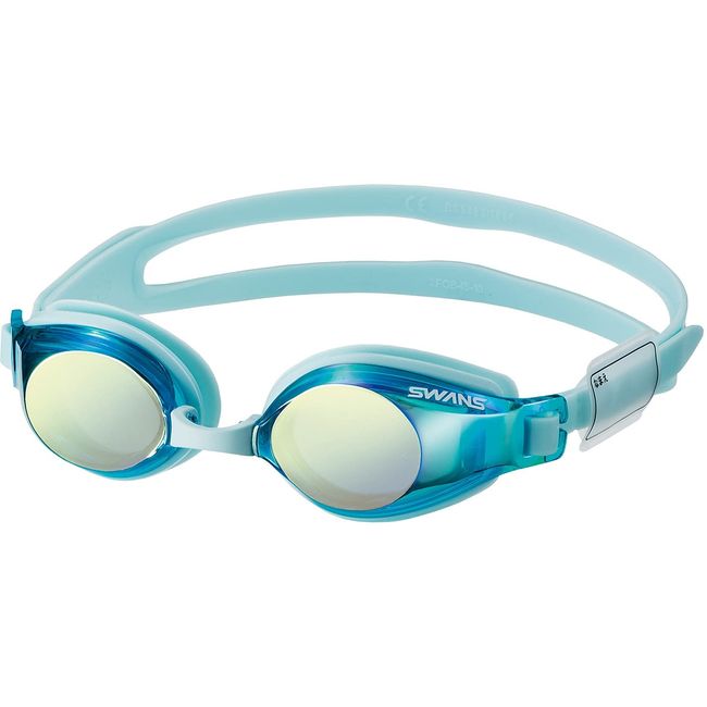 SWANS SJ-24M SBFY Swimming Goggles, Made in Japan, Sky Blue with Flash Yellow Mirror, For Kids, 6 to 12 Years Old, Mirror Lens