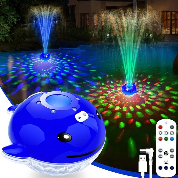 Floating Pool Fountain with Remote Dolphin Design with Lights Rechargeable Pool